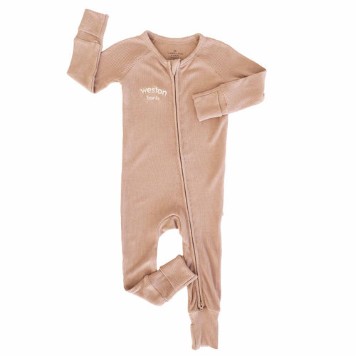 Embroidered Bamboo Waffle Convertible Zip Romper | Cocoa